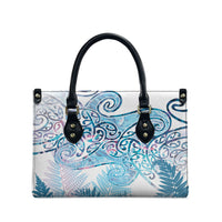 Aotearoa Maori Koru Curves Leather Bag Aqua Paua Shell