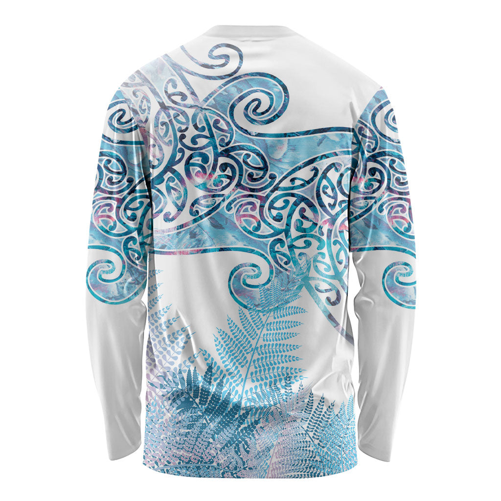 Aotearoa Maori Koru Curves Long Sleeve Shirt Aqua Paua Shell