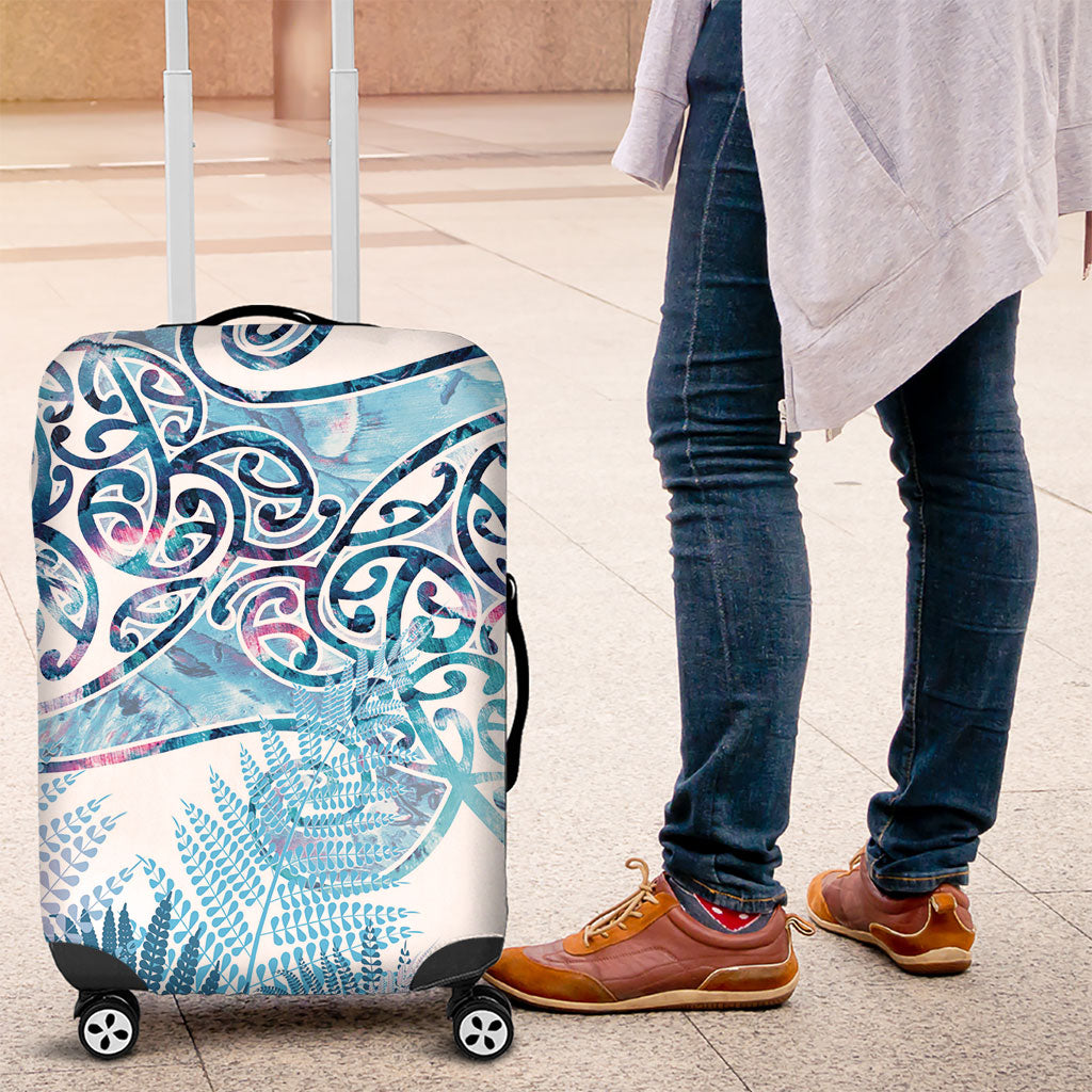 Aotearoa Maori Koru Curves Luggage Cover Aqua Paua Shell