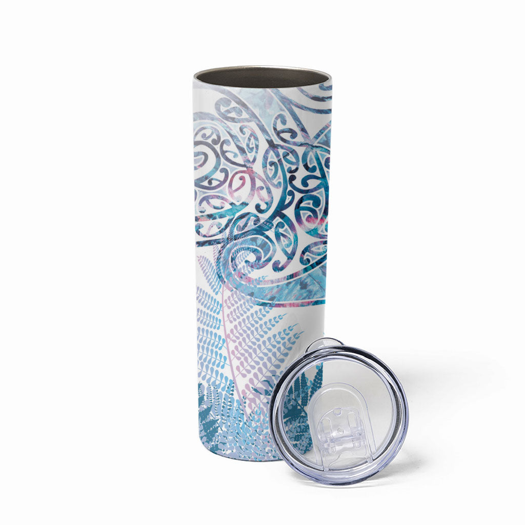 Aotearoa Maori Koru Curves Skinny Tumbler Aqua Paua Shell