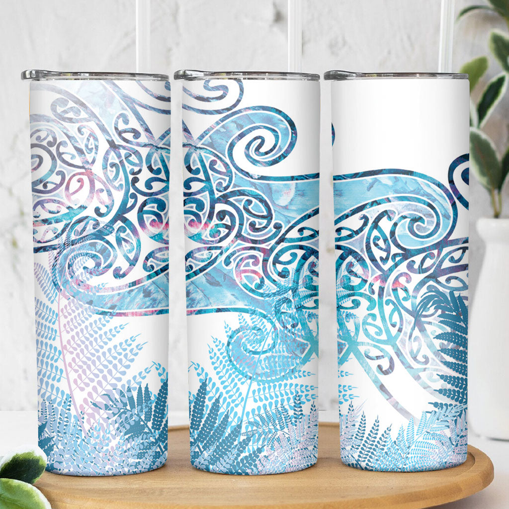 Aotearoa Maori Koru Curves Skinny Tumbler Aqua Paua Shell