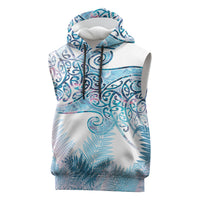 Aotearoa Maori Koru Curves Sleeveless Hoodie Aqua Paua Shell