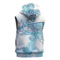 Aotearoa Maori Koru Curves Sleeveless Hoodie Aqua Paua Shell