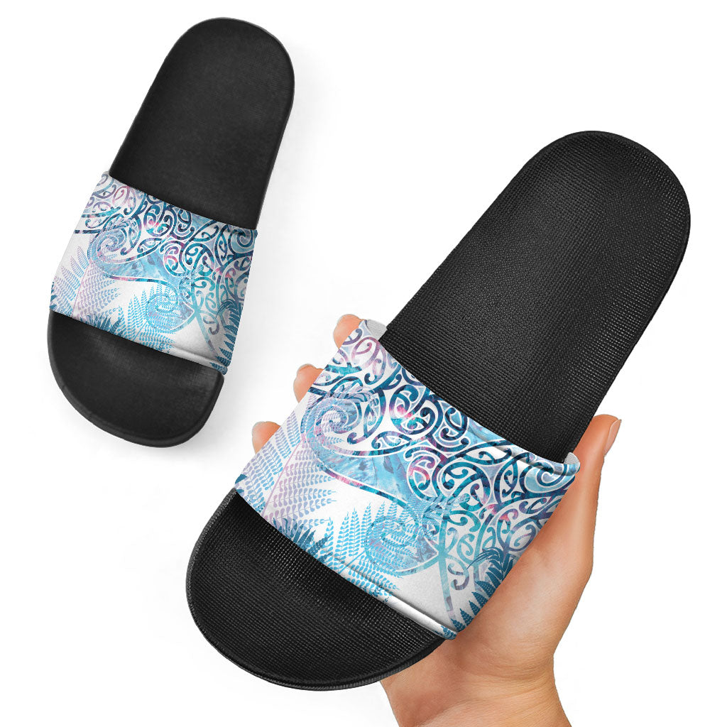 Aotearoa Maori Koru Curves Slide Sandals Aqua Paua Shell