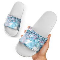 Aotearoa Maori Koru Curves Slide Sandals Aqua Paua Shell