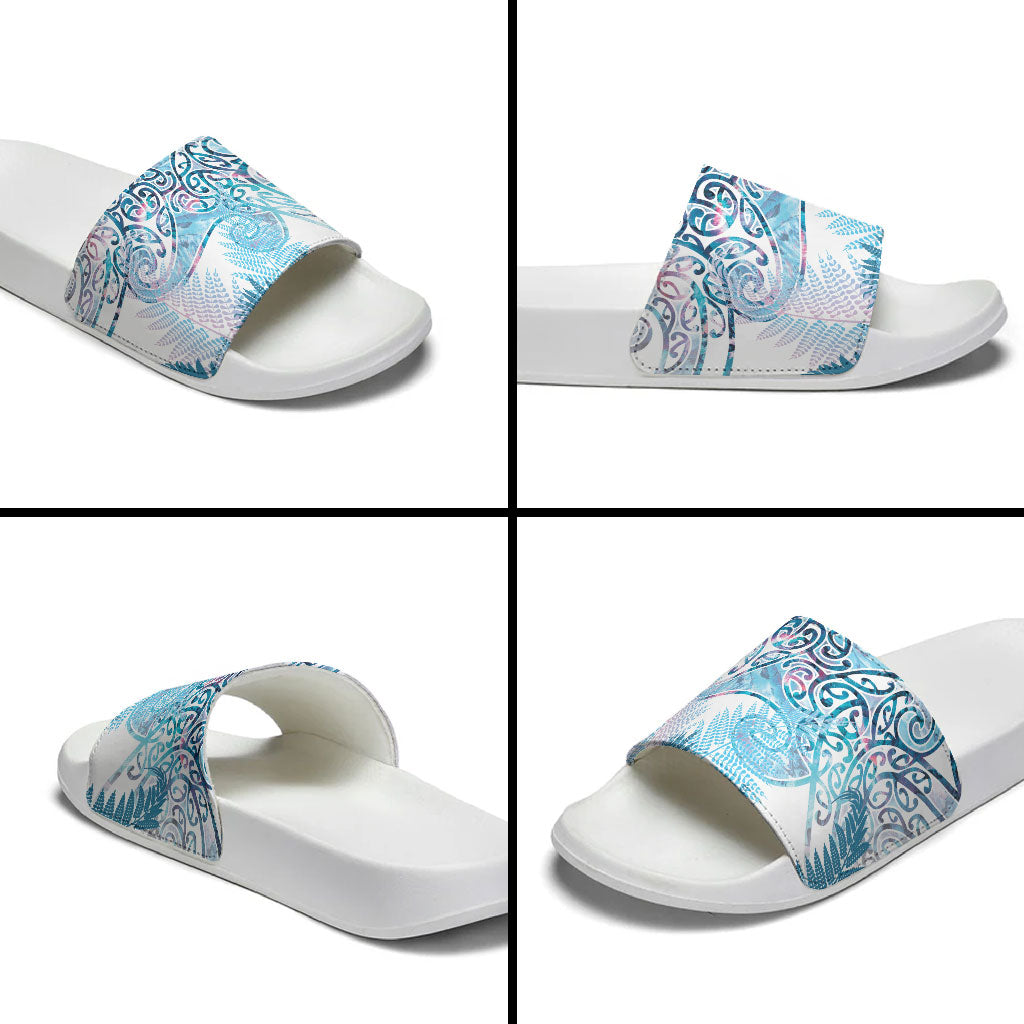 Aotearoa Maori Koru Curves Slide Sandals Aqua Paua Shell