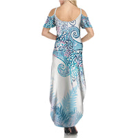 Aotearoa Maori Koru Curves Summer Maxi Dress Aqua Paua Shell