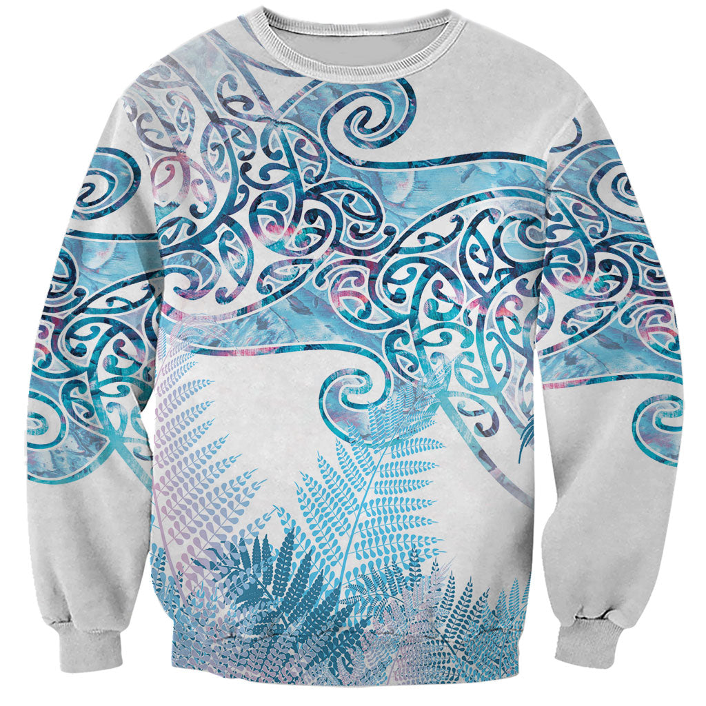Aotearoa Maori Koru Curves Sweatshirt Aqua Paua Shell