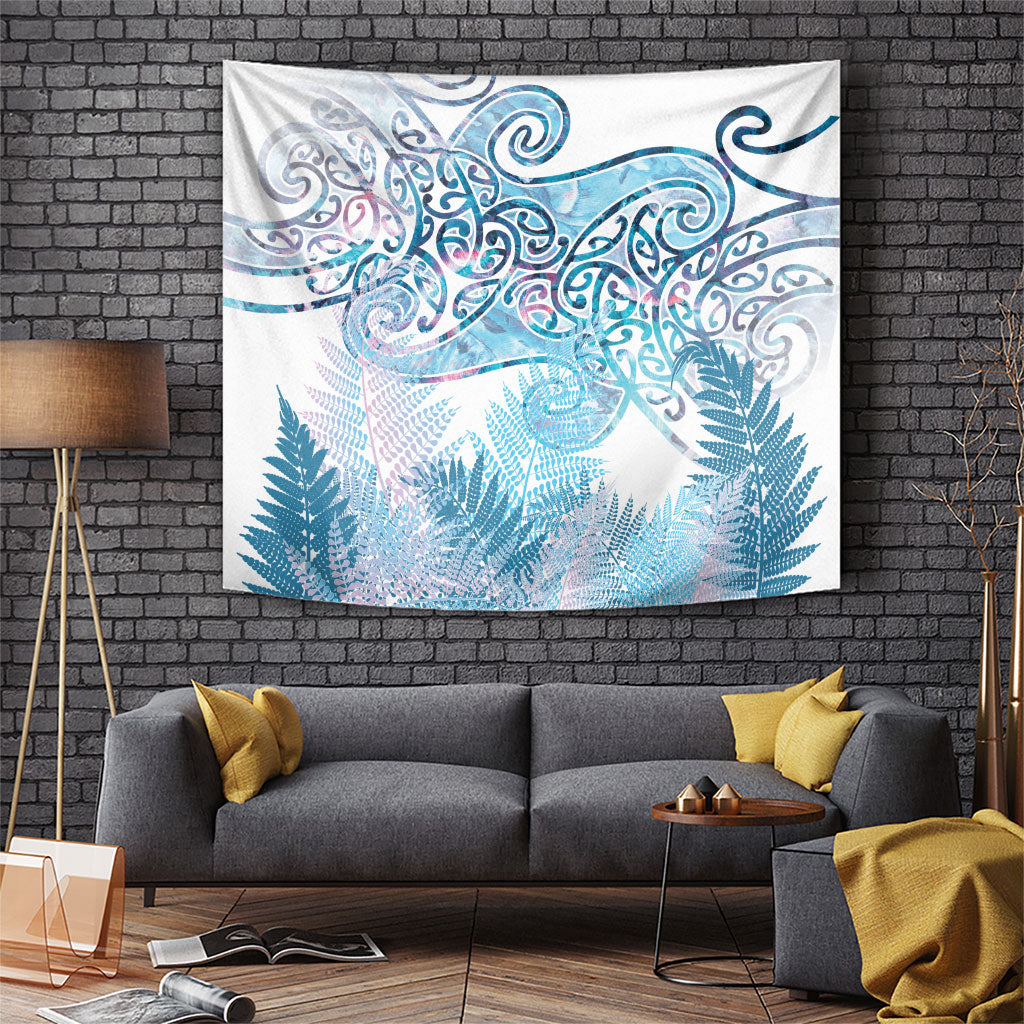 Aotearoa Maori Koru Curves Tapestry Aqua Paua Shell
