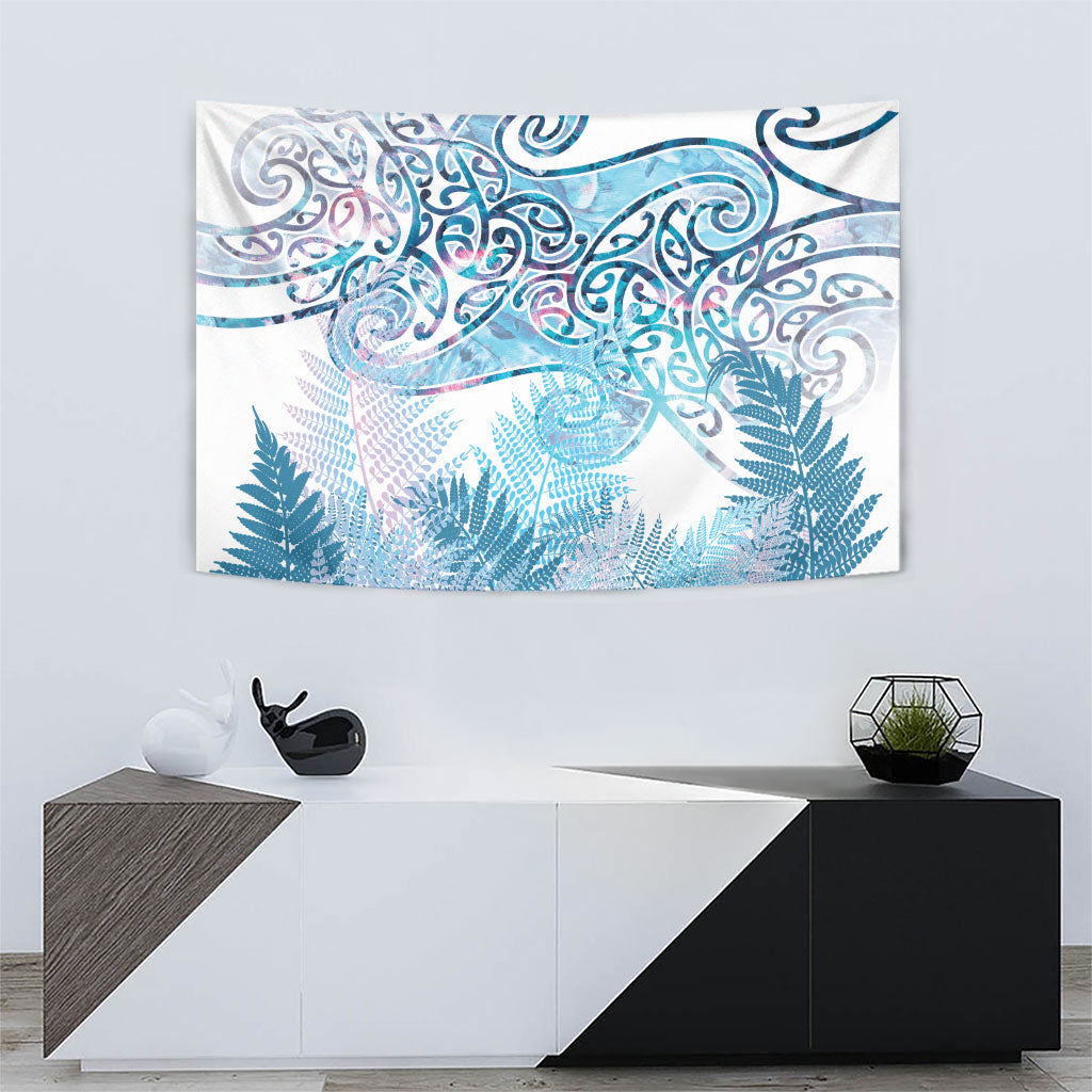 Aotearoa Maori Koru Curves Tapestry Aqua Paua Shell