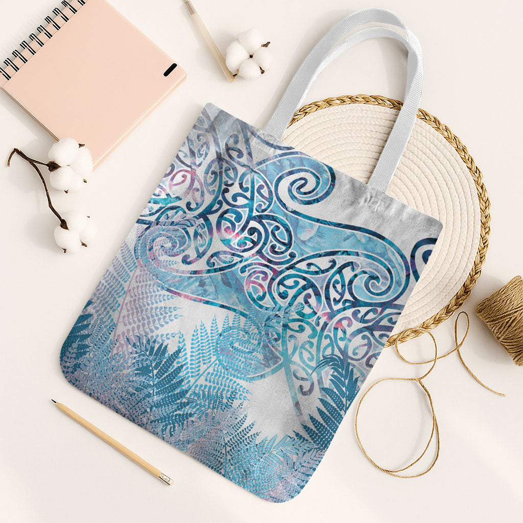 Aotearoa Maori Koru Curves Tote Bag Aqua Paua Shell