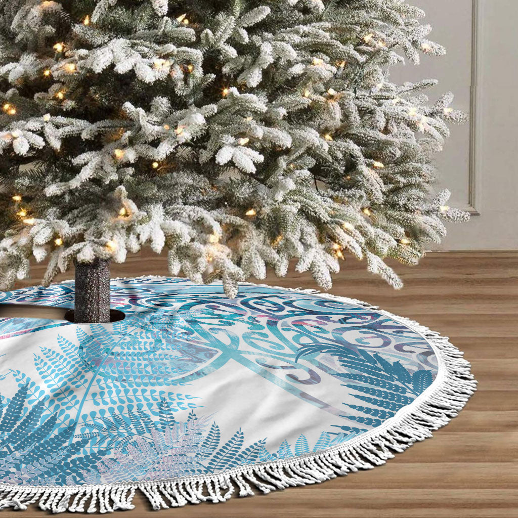 Aotearoa Maori Koru Curves Tree Skirt Aqua Paua Shell LT7 - Polynesian Pride