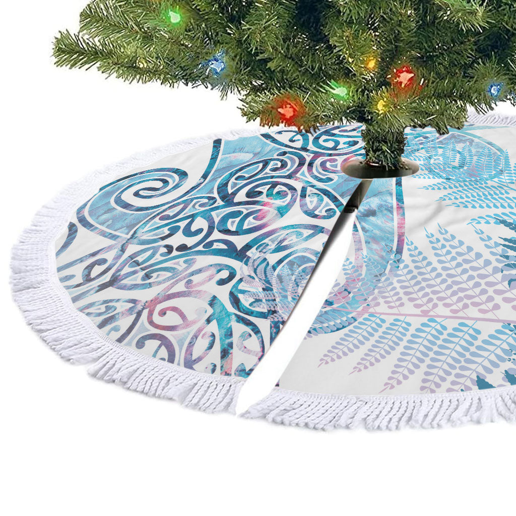 Aotearoa Maori Koru Curves Tree Skirt Aqua Paua Shell LT7 - Polynesian Pride