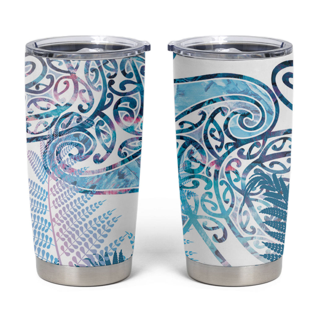 Aotearoa Maori Koru Curves Tumbler Cup Aqua Paua Shell