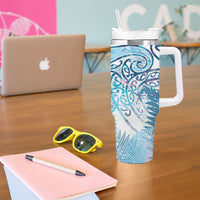 Aotearoa Maori Koru Curves Tumbler With Handle Aqua Paua Shell