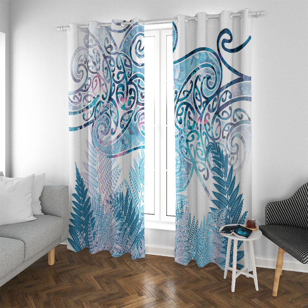 Aotearoa Maori Koru Curves Window Curtain Aqua Paua Shell