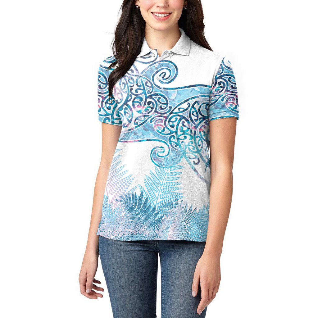 Aotearoa Maori Koru Curves Women Polo Shirt Aqua Paua Shell