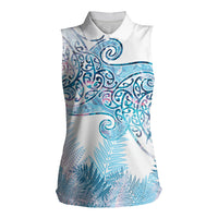 Aotearoa Maori Koru Curves Women Sleeveless Polo Shirt Aqua Paua Shell