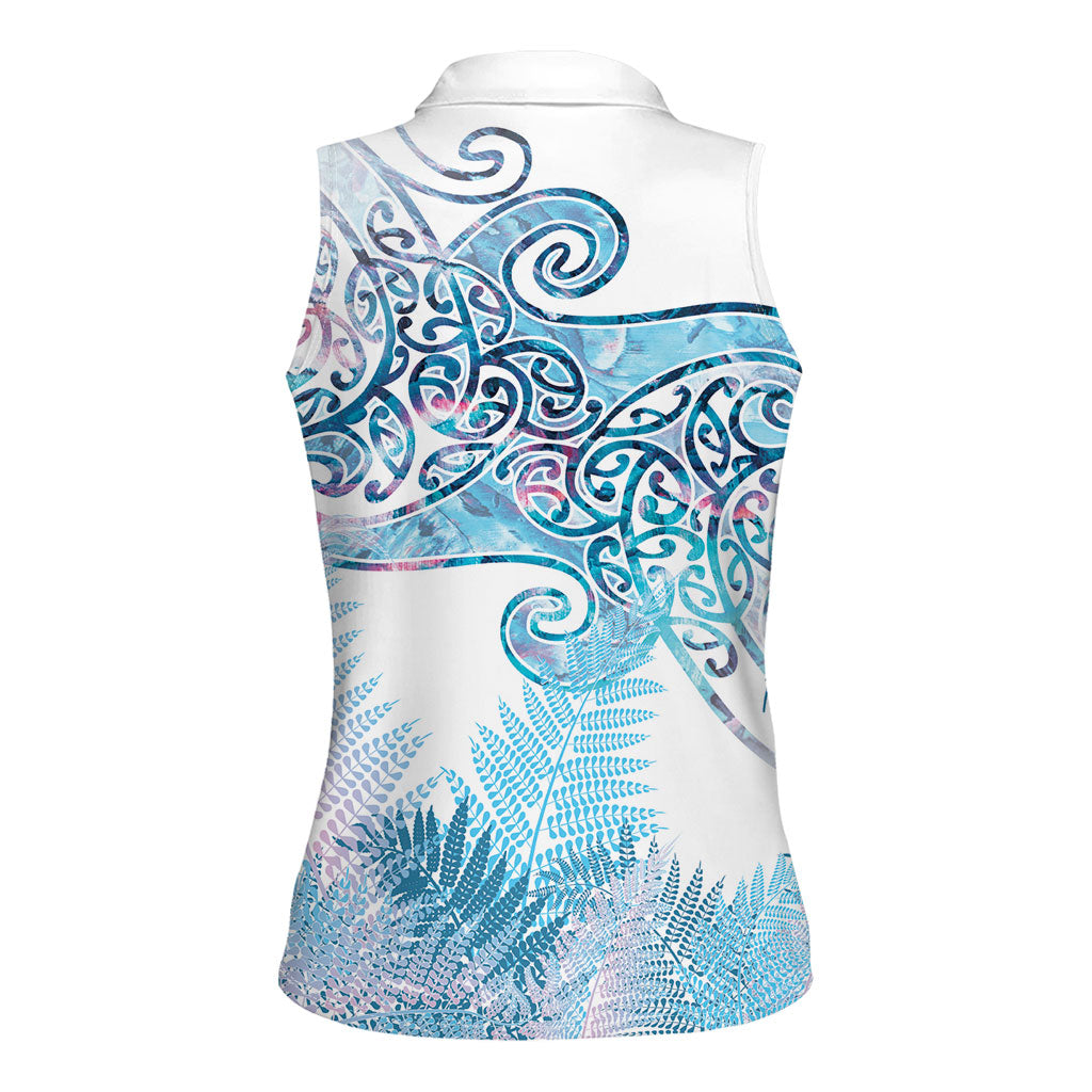 Aotearoa Maori Koru Curves Women Sleeveless Polo Shirt Aqua Paua Shell