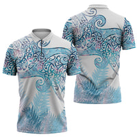 Aotearoa Maori Koru Curves Zipper Polo Shirt Aqua Paua Shell