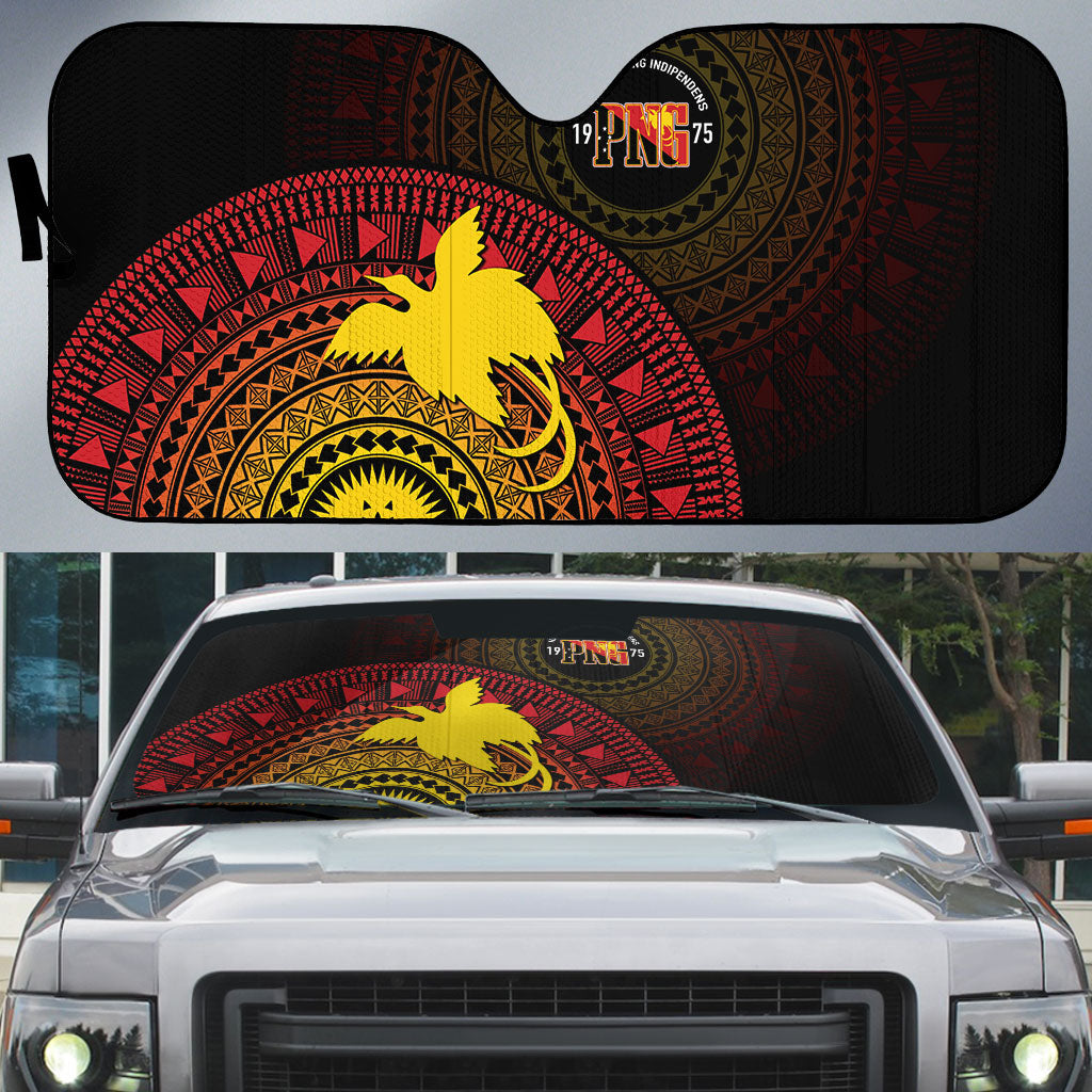 Papua New Guinea Independence Auto Sun Shade Tapa Circle LT7 Black - Polynesian Pride