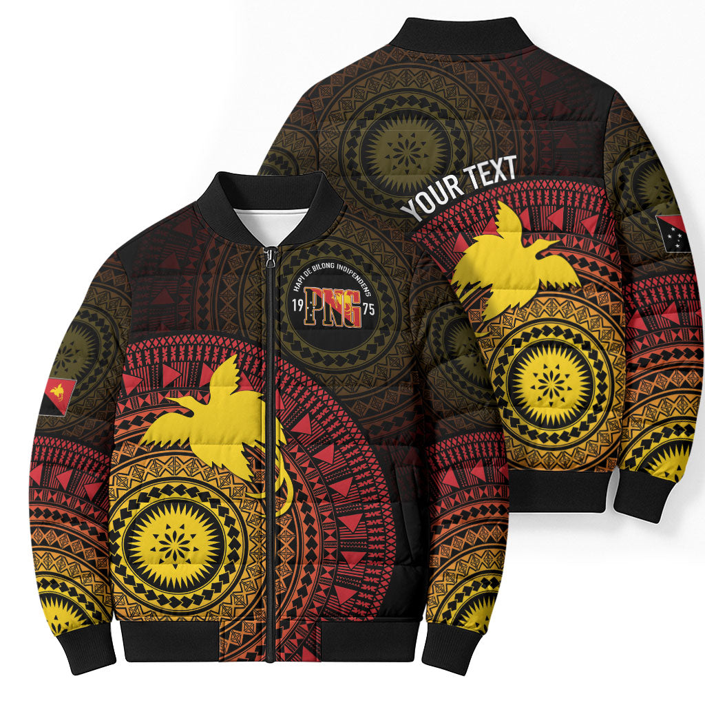 Papua New Guinea Independence Personalized Bomber Puffer Jacket Tapa Circle