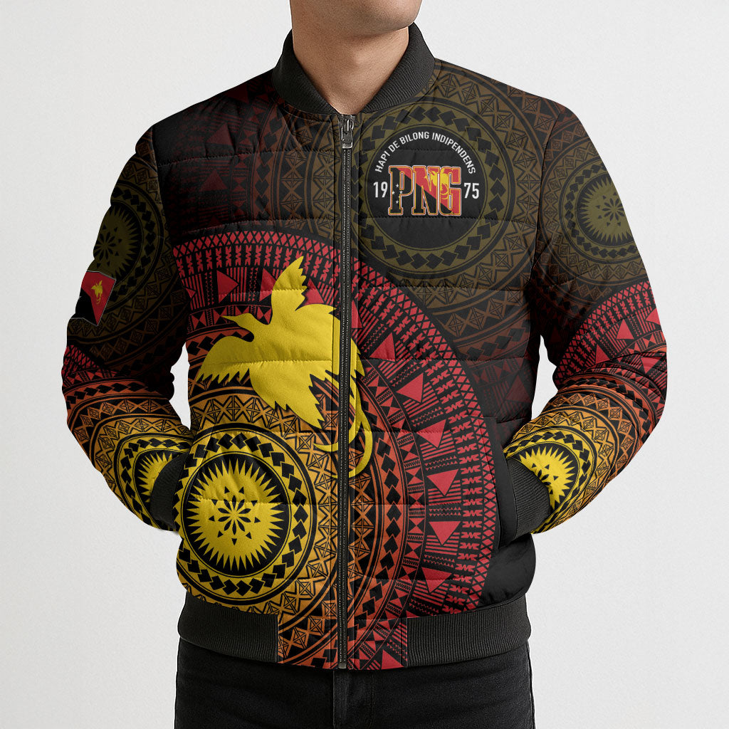 Papua New Guinea Independence Personalized Bomber Puffer Jacket Tapa Circle