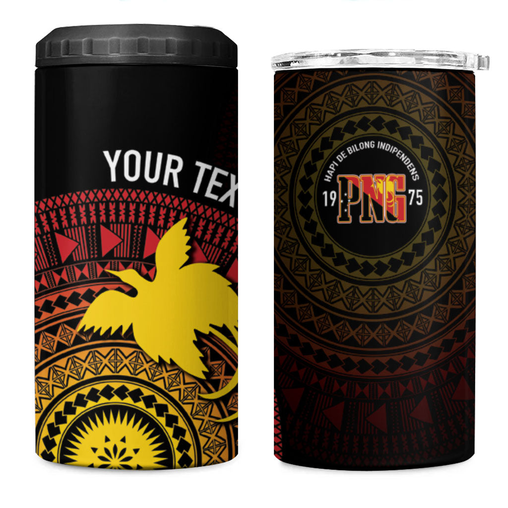 Papua New Guinea Independence Personalized 4 in 1 Can Cooler Tumbler Tapa Circle LT7 One Size: 16 oz Black - Polynesian Pride