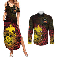 Papua New Guinea Independence Personalized Couples Matching Summer Maxi Dress and Long Sleeve Button Shirt Tapa Circle