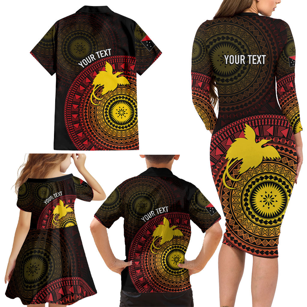 Papua New Guinea Independence Personalized Family Matching Long Sleeve Bodycon Dress and Hawaiian Shirt Tapa Circle LT7 - Polynesian Pride