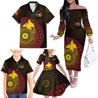 Papua New Guinea Independence Personalized Family Matching Off The Shoulder Long Sleeve Dress and Hawaiian Shirt Tapa Circle LT7 - Polynesian Pride