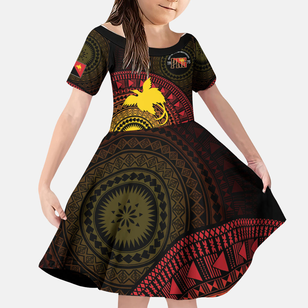 Papua New Guinea Independence Personalized Family Matching Short Sleeve Bodycon Dress and Hawaiian Shirt Tapa Circle LT7 Daughter's Dress Black - Polynesian Pride
