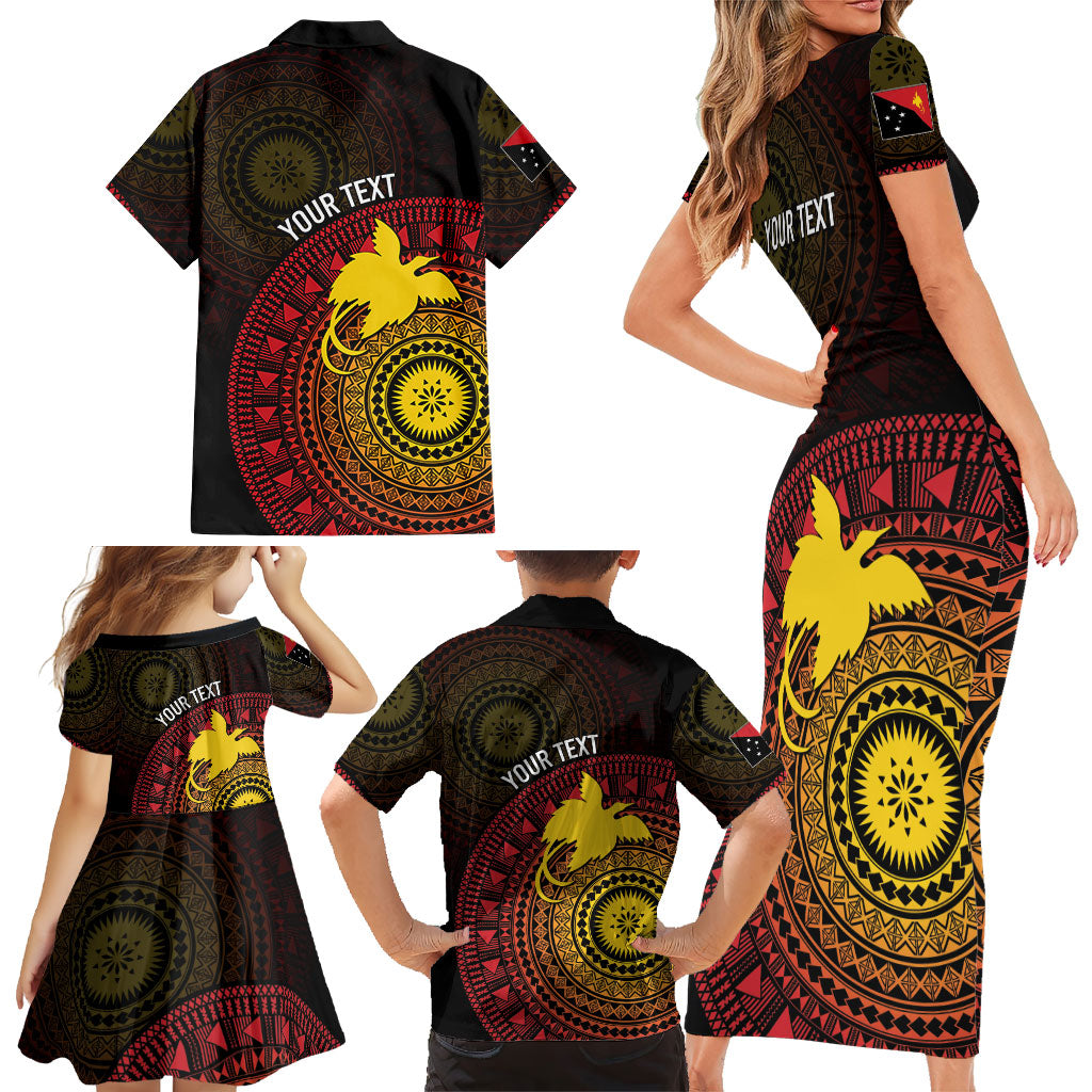 Papua New Guinea Independence Personalized Family Matching Short Sleeve Bodycon Dress and Hawaiian Shirt Tapa Circle LT7 - Polynesian Pride