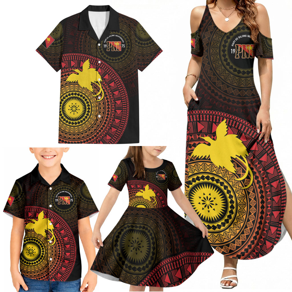 Papua New Guinea Independence Personalized Family Matching Summer Maxi Dress and Hawaiian Shirt Tapa Circle LT7 - Polynesian Pride