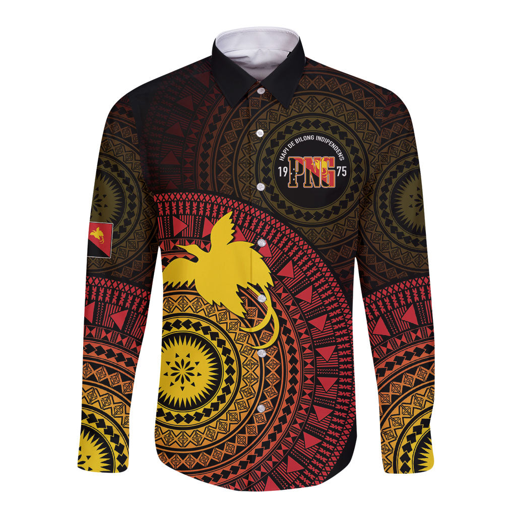 Papua New Guinea Independence Personalized Long Sleeve Button Shirt Tapa Circle LT7 Unisex Black - Polynesian Pride