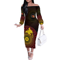 Papua New Guinea Independence Personalized Off The Shoulder Long Sleeve Dress Tapa Circle