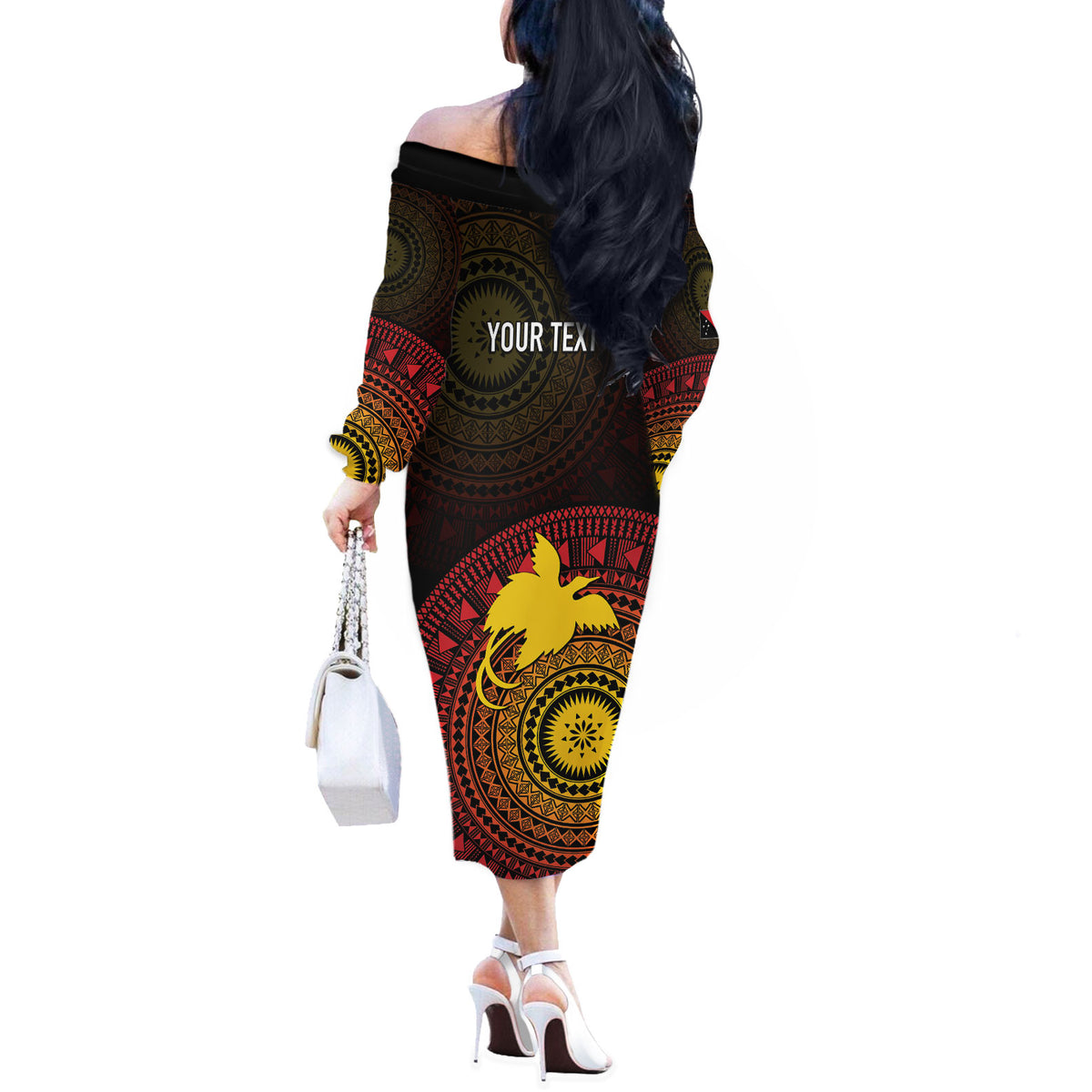 Papua New Guinea Independence Personalized Off The Shoulder Long Sleeve Dress Tapa Circle