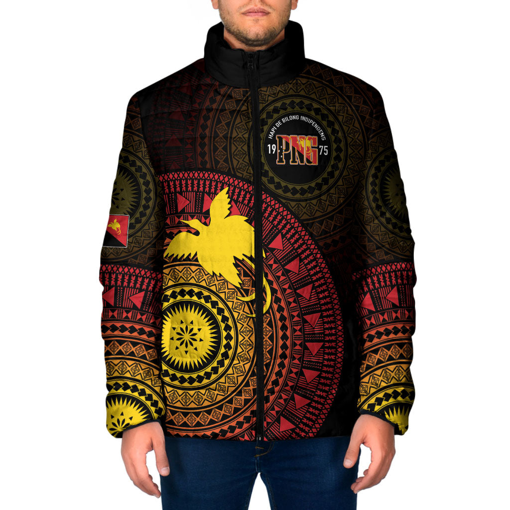 Papua New Guinea Independence Personalized Padded Jacket Tapa Circle LT7 Men Black - Polynesian Pride