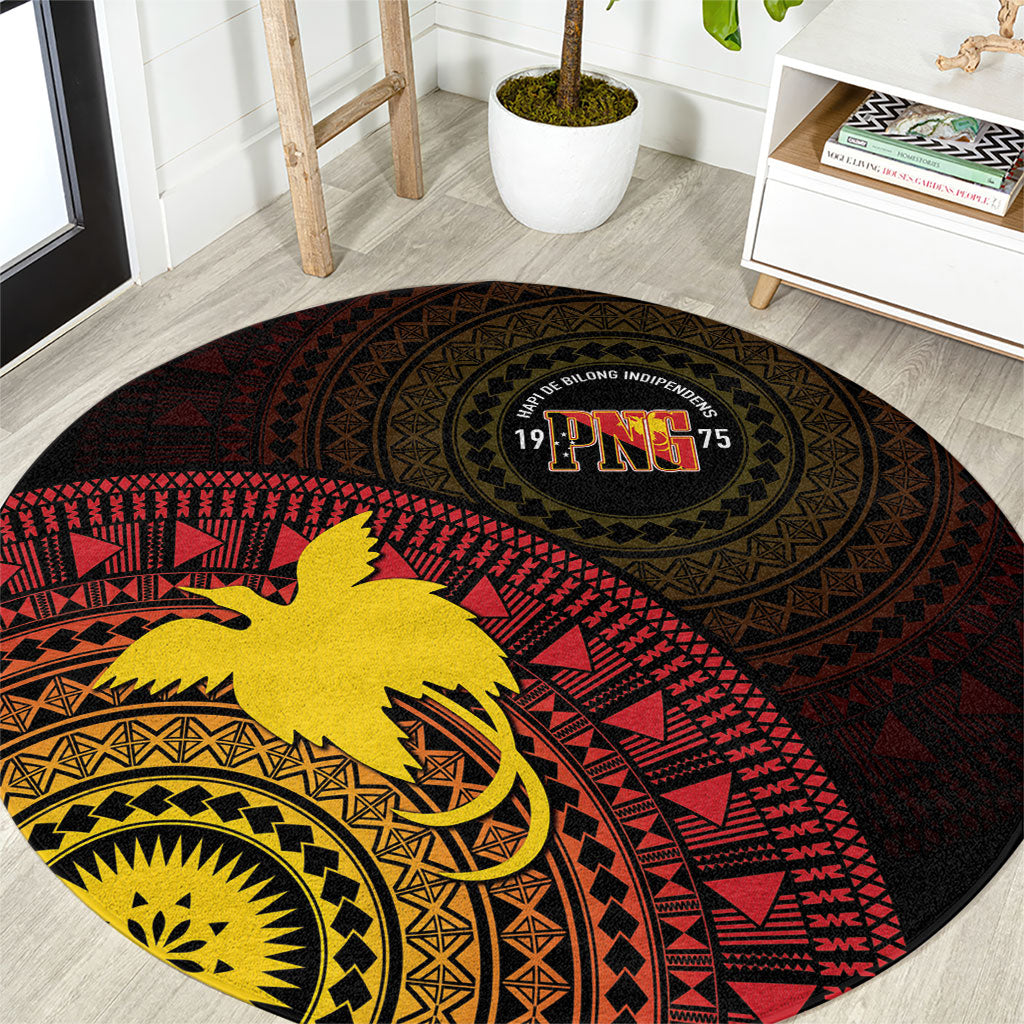 Papua New Guinea Independence Round Carpet Tapa Circle LT7 Black - Polynesian Pride