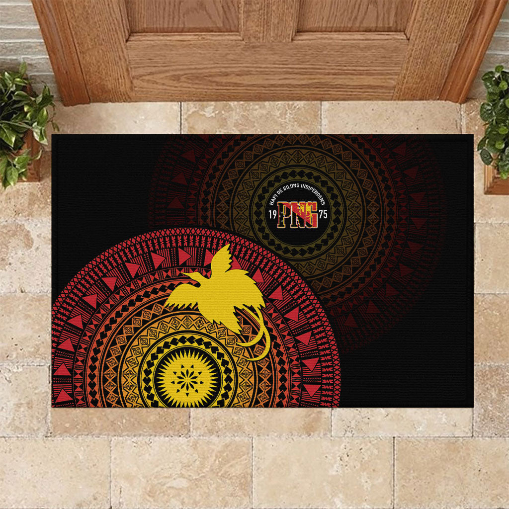 Papua New Guinea Independence Rubber Doormat Tapa Circle LT7 Black - Polynesian Pride