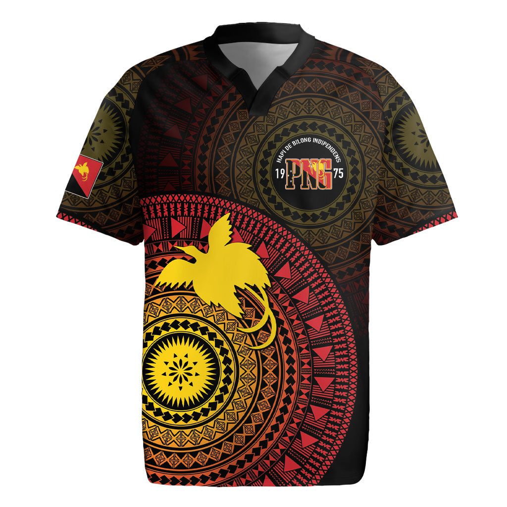 Papua New Guinea Independence Personalized Rugby Jersey Tapa Circle LT7 Black - Polynesian Pride