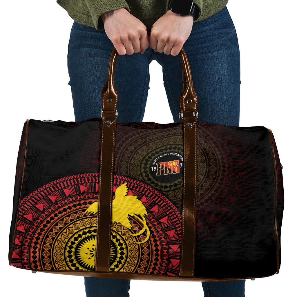 Papua New Guinea Independence Travel Bag Tapa Circle LT7 Black - Polynesian Pride