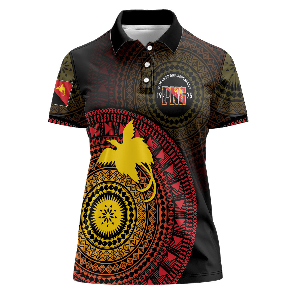 Papua New Guinea Independence Personalized Women Polo Shirt Tapa Circle LT7 Female Black - Polynesian Pride