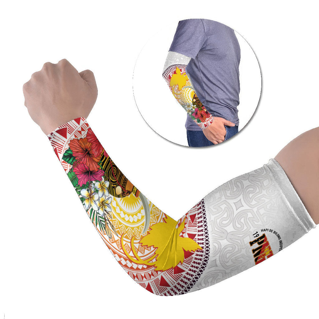 Hapi De Bilong Indipendens Papua New Guinea Arm Sleeves PNG Lime Pot LT7 Set of 2 White - Polynesian Pride