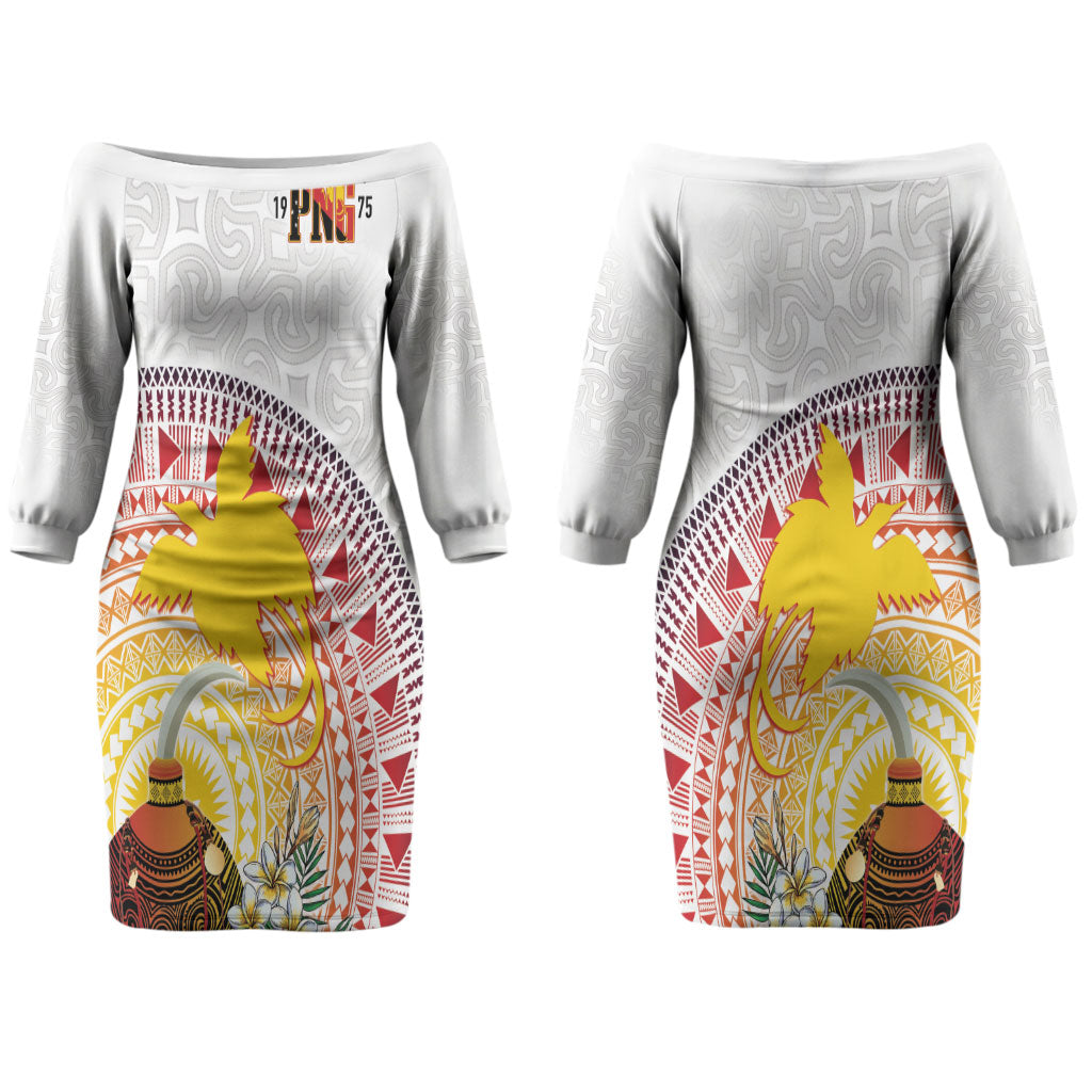 Hapi De Bilong Indipendens Papua New Guinea Couples Matching Off The Shoulder Long Sleeve Dress and Long Sleeve Button Shirt PNG Lime Pot LT7 - Polynesian Pride