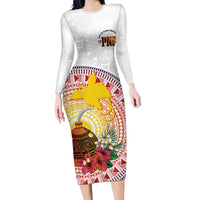Hapi De Bilong Indipendens Papua New Guinea Family Matching Long Sleeve Bodycon Dress and Hawaiian Shirt PNG Lime Pot LT7 Mom's Dress White - Polynesian Pride