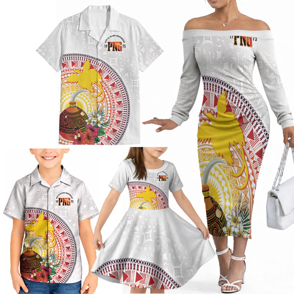 Hapi De Bilong Indipendens Papua New Guinea Family Matching Off The Shoulder Long Sleeve Dress and Hawaiian Shirt PNG Lime Pot LT7 - Polynesian Pride