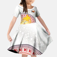 Hapi De Bilong Indipendens Papua New Guinea Family Matching Off Shoulder Maxi Dress and Hawaiian Shirt PNG Lime Pot LT7 Daughter's Dress White - Polynesian Pride