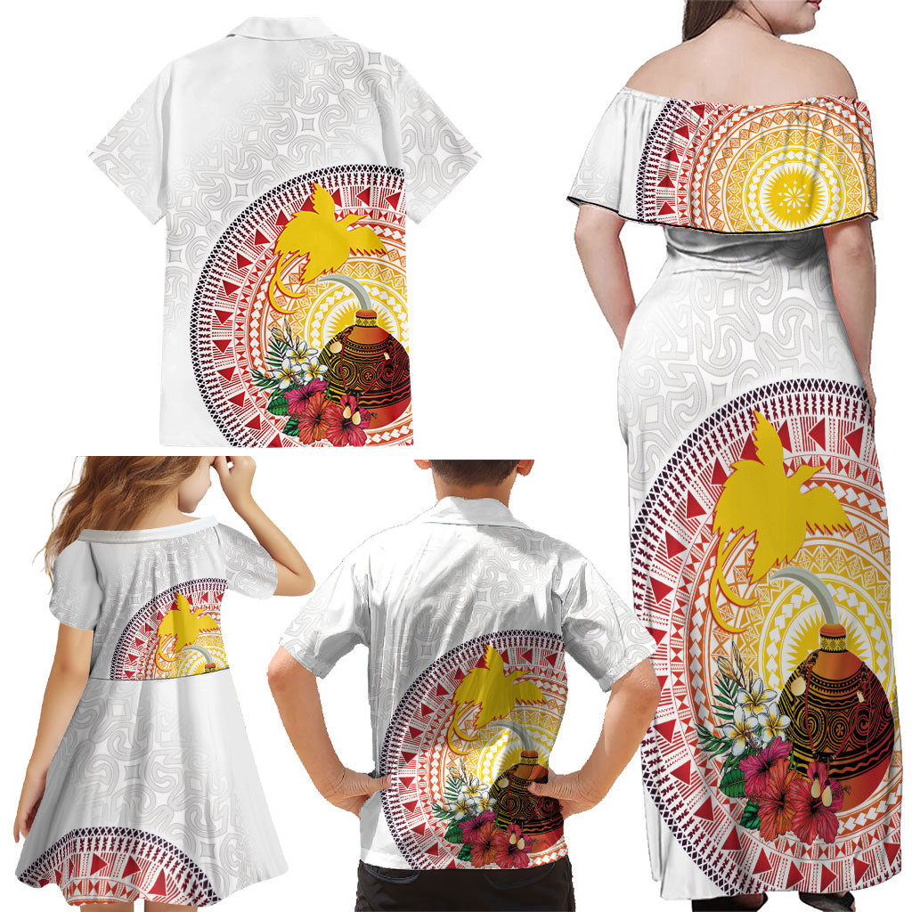 Hapi De Bilong Indipendens Papua New Guinea Family Matching Off Shoulder Maxi Dress and Hawaiian Shirt PNG Lime Pot LT7 - Polynesian Pride