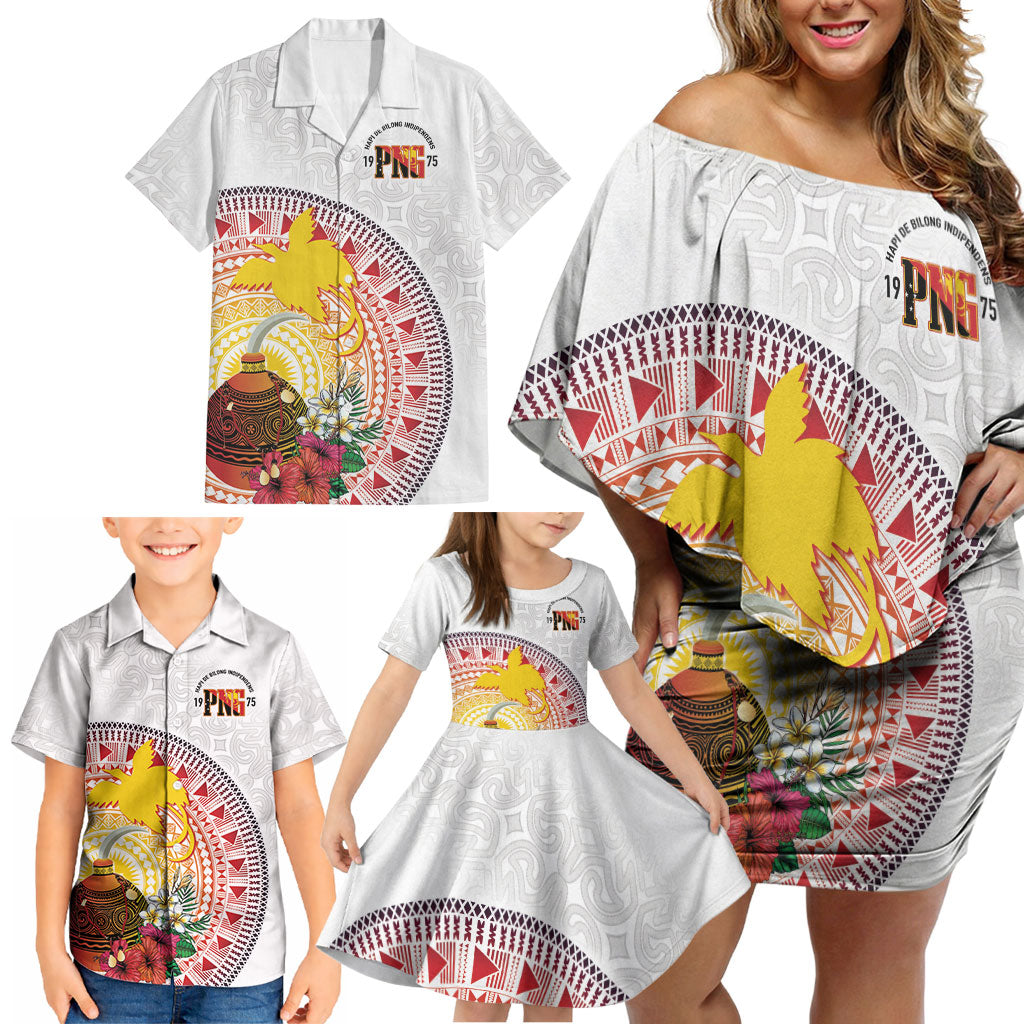 Hapi De Bilong Indipendens Papua New Guinea Family Matching Off Shoulder Short Dress and Hawaiian Shirt PNG Lime Pot LT7 - Polynesian Pride